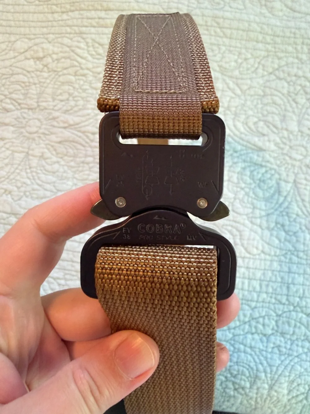 Blue Alpha Hybrid EDC Belt with Quick-Release Buckle in Tan